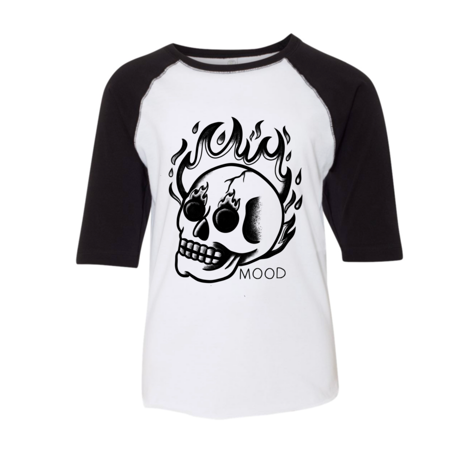 Flaming Skull Baseball Tee