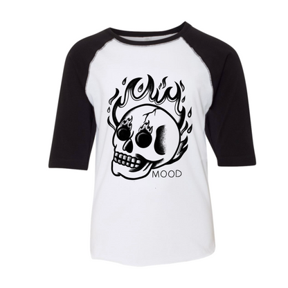 Flaming Skull Kids Baseball Tee