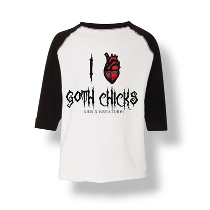 I Heart Goth Chicks Kids Baseball Tee